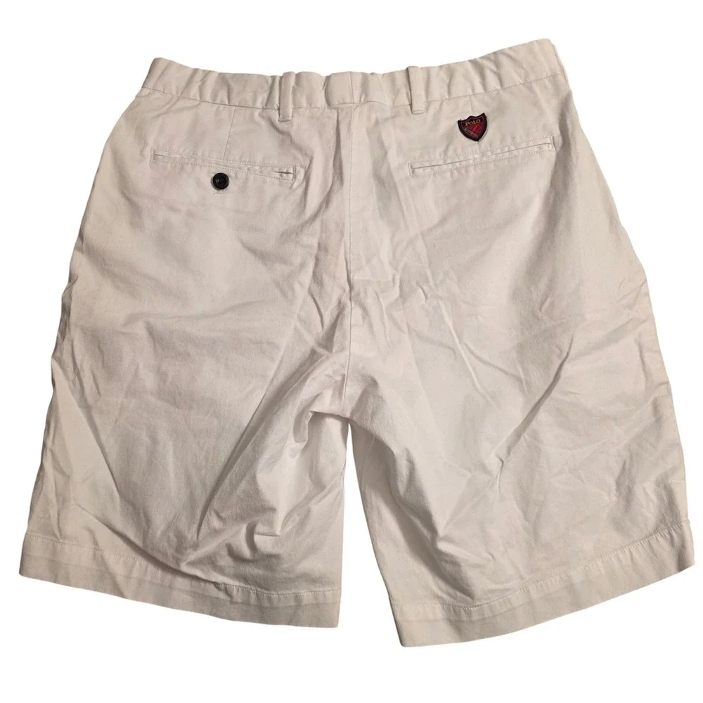 Polo Golf Ralph Lauren Mens White Cotton Twill Stretch Short Size 32 Plaid Crest